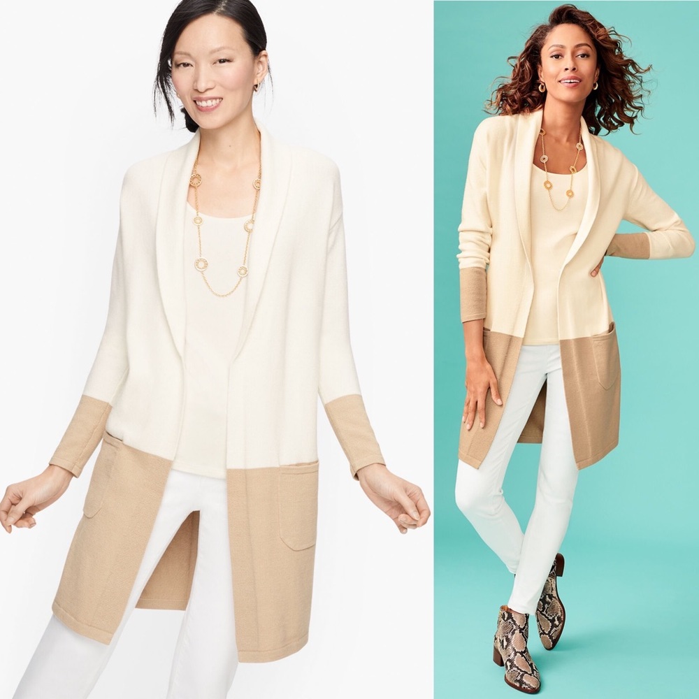 Talbots Shawl Collar Duster Cadigan Colorblock